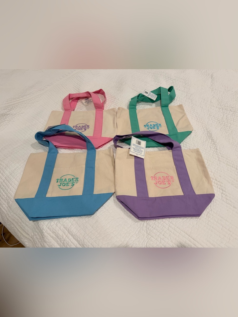 Trader Joe’s Canvas Tote Bag - Pink, Teal, Blue, Purple